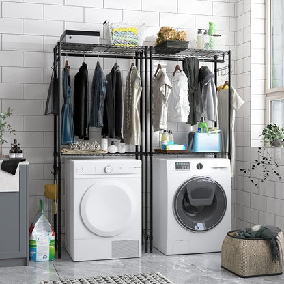 Xiofio Washer and Dryer Storage Shelf, Clothes Drying Rack, 2 Tier Adjustable - Image 5