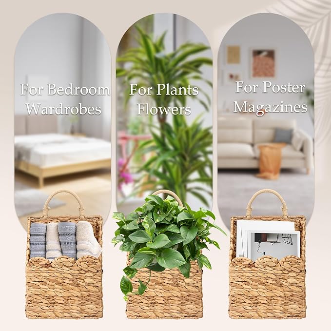 Wicker Hanging Baskets Scalloped Wall Baskets Decor Handmade Woven Hanging - Image 7
