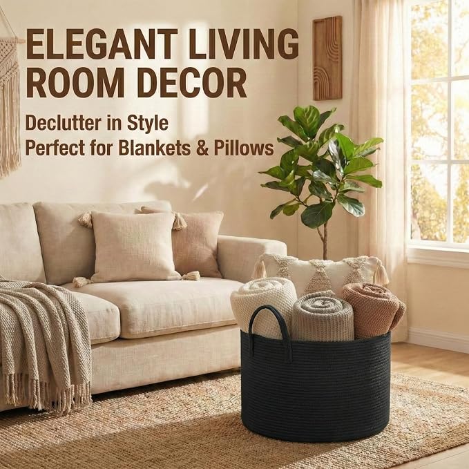 JMvicyroam 115L Extra Large Machine Washable Cotton Rope Blanket Basket | - Image 2