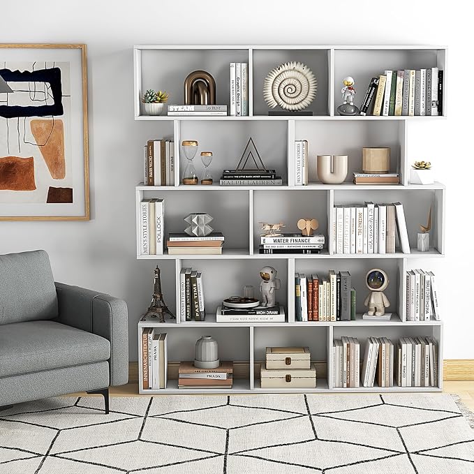 5-Tier Geometric Bookcase Set of 2, 62.5” Freestanding Room Divider Bookshelf - Image 2