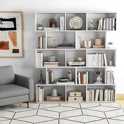 5-Tier Geometric Bookcase Set of 2, 62.5” Freestanding Room Divider Bookshelf - Image 2