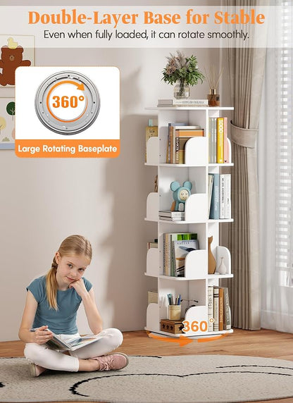 Turosur Rotating Bookshelf Tower, 4 Tier Spinning Square Bookshelf - Image 3