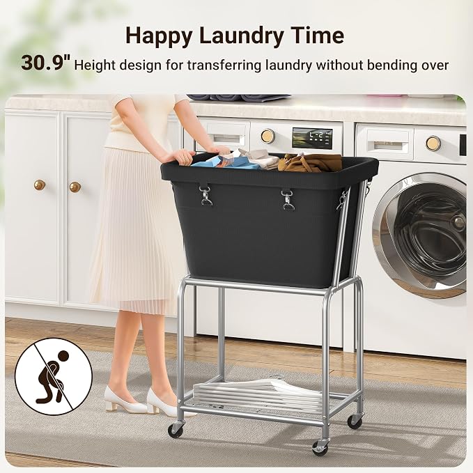 ELYKEN Laundry Cart with Wheels, Rolling Laundry Hamper with Removable Bag and - Image 7