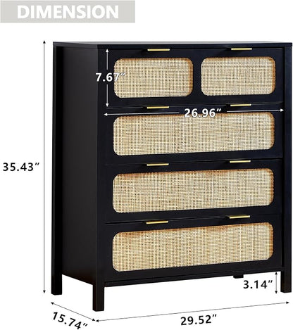 4 Drawer Dresser with Rattan Finish, Modern Farmhouse Chest of Drawers with - Image 2