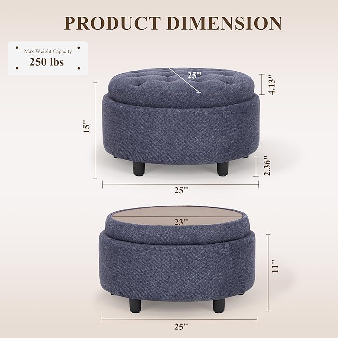COLAMY Fabric Round Storage Ottoman - Image 2
