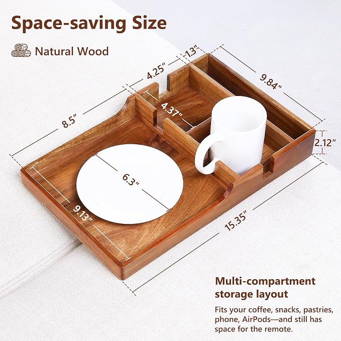 Couch Insert Tray for Middle Seat, Acacia Wood Couch Table - Image 2