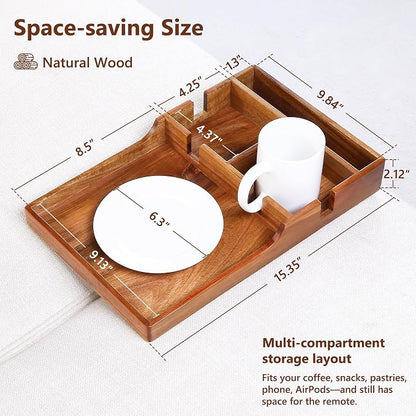 Couch Insert Tray for Middle Seat, Acacia Wood Couch Table - Image 2