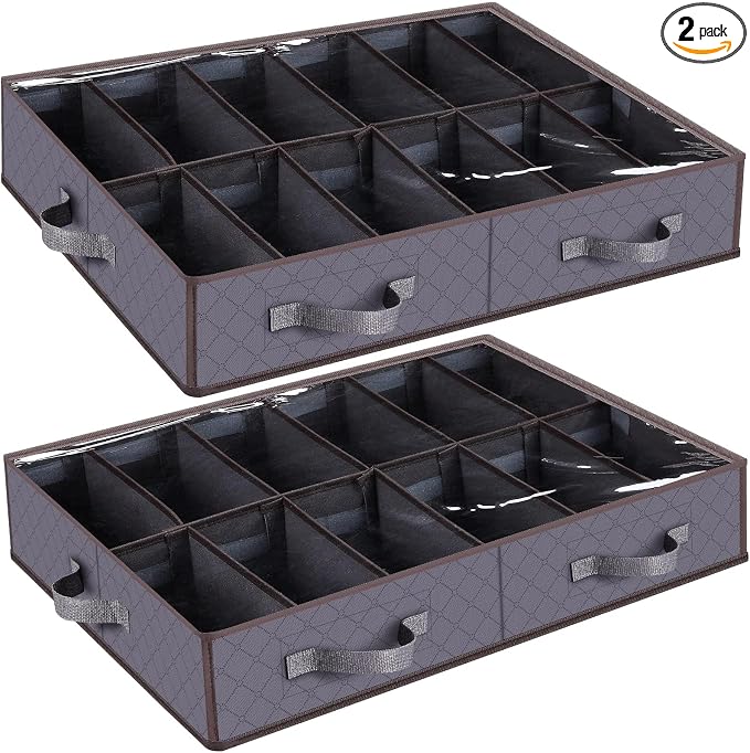 Under Bed Shoe Storage Organizer, Sturdy Structure, Adjustable Dividers by Anyoneer