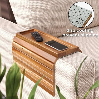 Sofa Arm Tray, Acacia Wood Folding Couch Arm Tray, Sofa Armrest Trays - Image 4