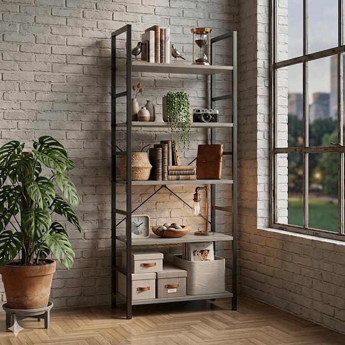 HealSmart 5 Tier Bookshelf, Free Standing Book Shelf Home Office Bookcase Shelf - Image 2