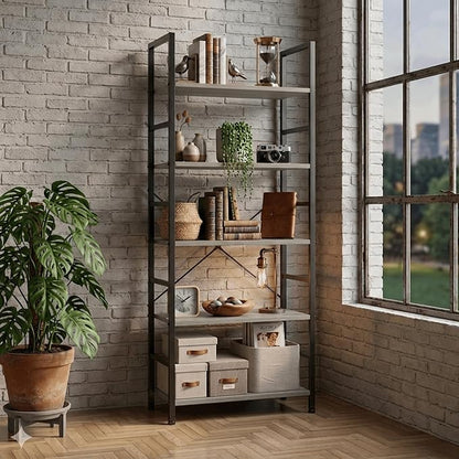 HealSmart 5 Tier Bookshelf, Free Standing Book Shelf Home Office Bookcase Shelf - Image 2