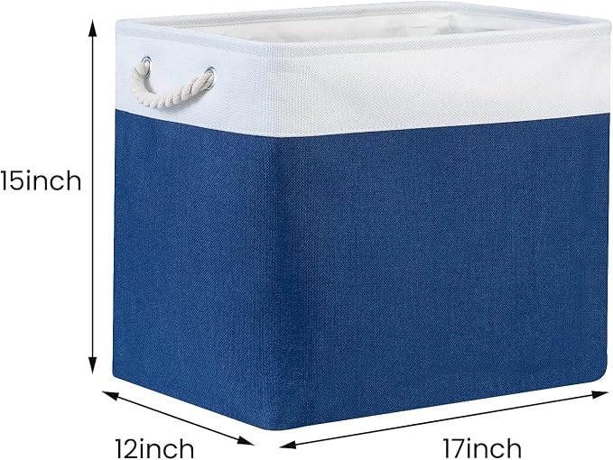 Bidtakay Large Canvas Organization Bins Set of 2 Navy Blue Rectangular Baskets - Image 7