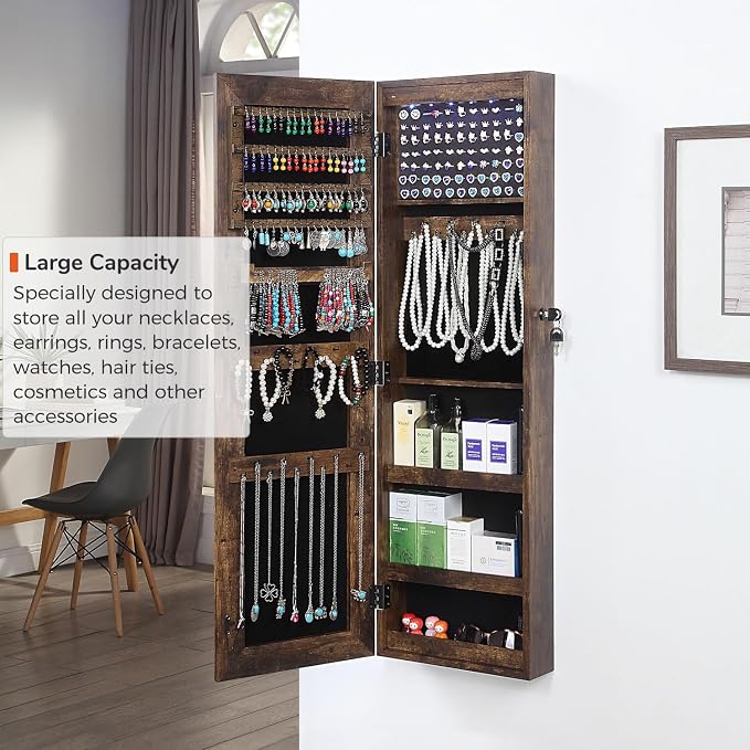 GISSAR Full Length Mirror Jewelry Cabinet, 6 LEDs Jewelry Armoire Wall Mounted - Image 3