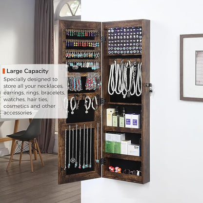 GISSAR Full Length Mirror Jewelry Cabinet, 6 LEDs Jewelry Armoire Wall Mounted - Image 3