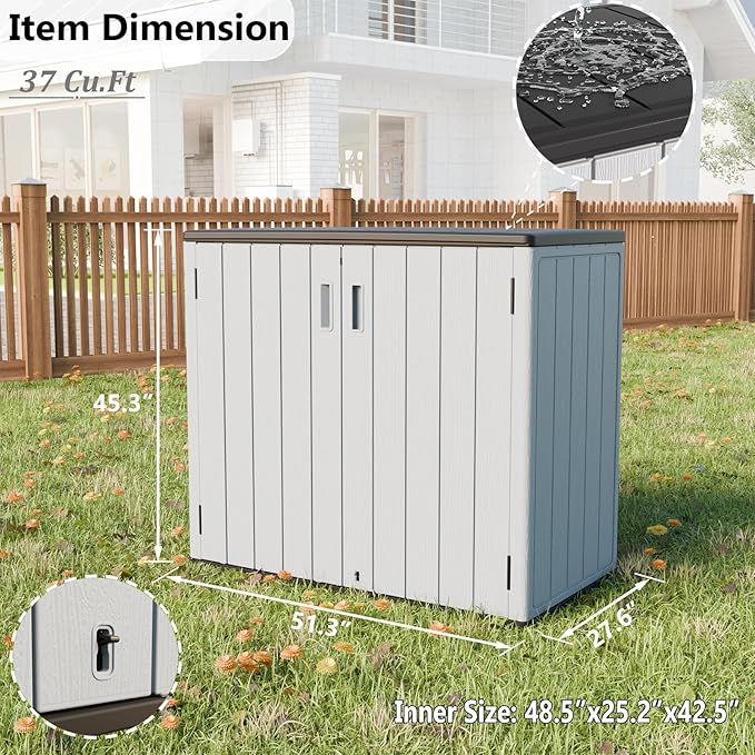 HOMSPARK 37 Cu.Ft Outdoor Storage Shed Weather Resistant, Resin Storage Sheds & - Image 3