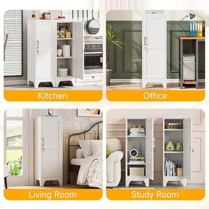 46"H White Metal Locker Set of 2, Small Locking Cabinet - Image 7
