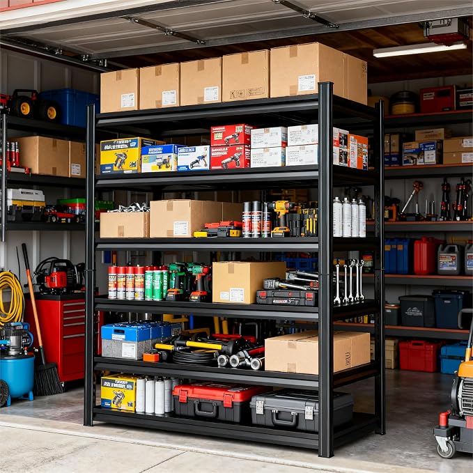 Storage Shelves, Garage Metal Shelving Unit, Adjustable, Double-Layer Column - Image 9
