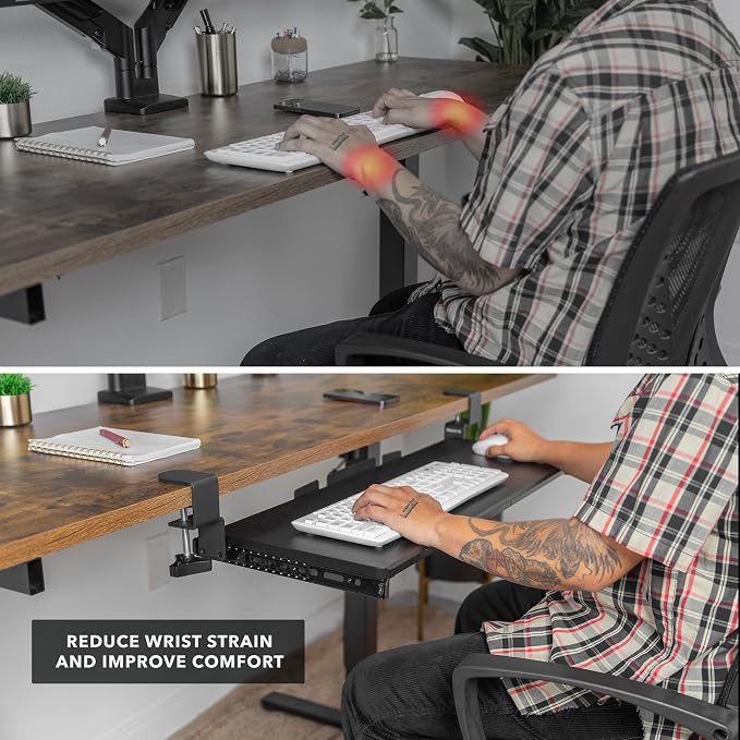 Mount-It! 30” Extra-Wide Clamp-On Under Desk Keyboard Tray, Large Slide-Out - Image 4