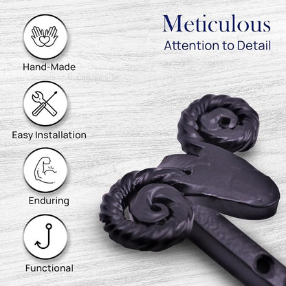The Metal Magician Sheep Headed Iron Hooks Wall Mount Black Hanger Set of 3 - Image 6
