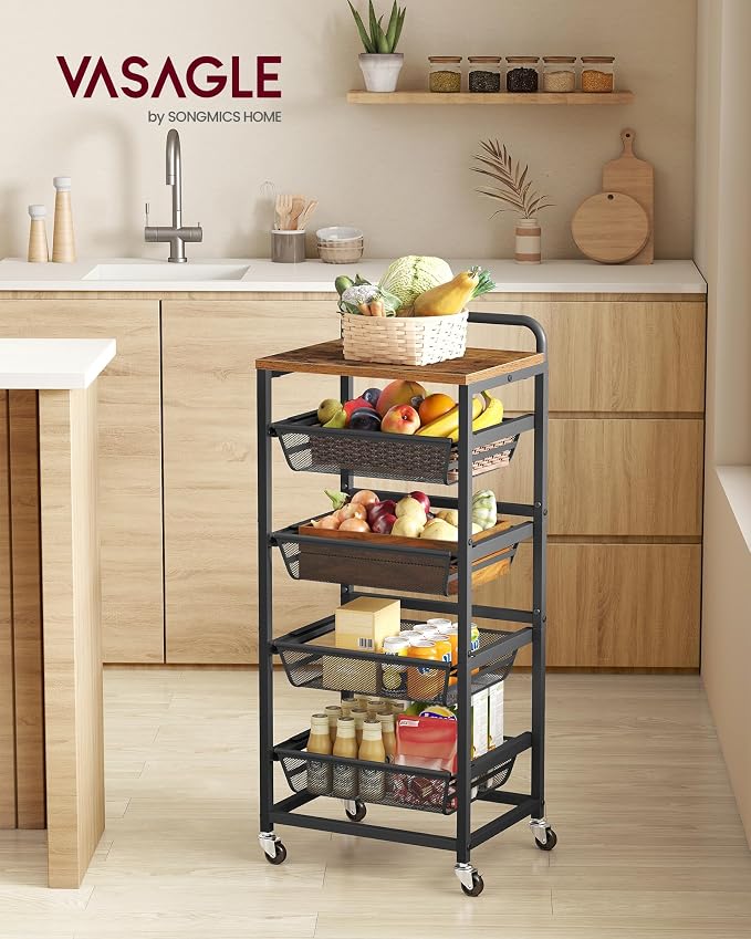 VASAGLE Storage Cart with Pull-Out Baskets, 5-Tier Kitchen Cart with Wheels - Image 2