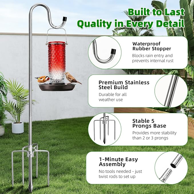 COCONUT 78 Inch Shepherds Hook for Bird Feeder, 5/8 Inch Width Heavy Duty - Image 4