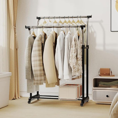 COSTWAY Double Rod Clothing Rack, Rolling Garment Rack by COSTWAY