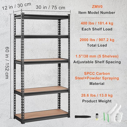 VEVOR Storage Shelving Unit, 5-Tier Adjustable, 2000 lbs Capacity, Heavy Duty - Image 3