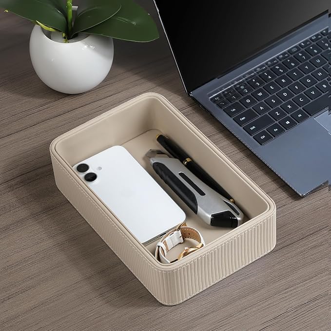 PU Leather Valet Tray Organizer, Small Nightstand Organizer Bedside Desktop - Image 3