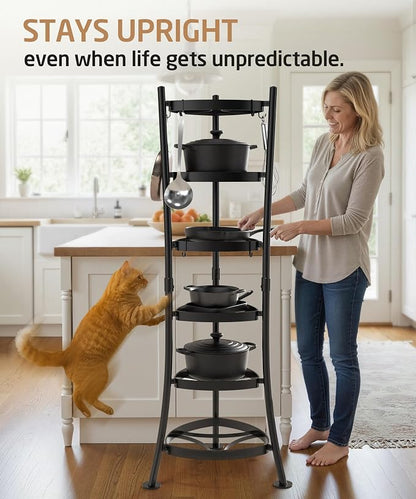 KES 264 Lbs Capacity Freestanding Pot Rack, 6-Tier Cast Iron Cookware Stand - Image 5