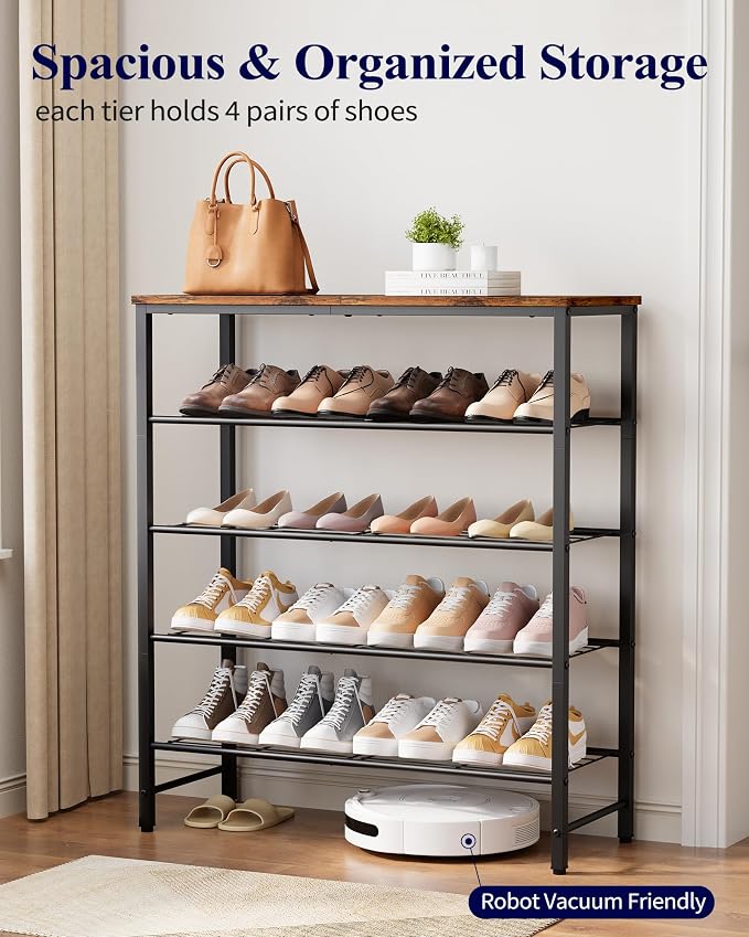 Kitsure Shoe Rack for Closet, Rustic Brown Shoe Organizer - Image 3