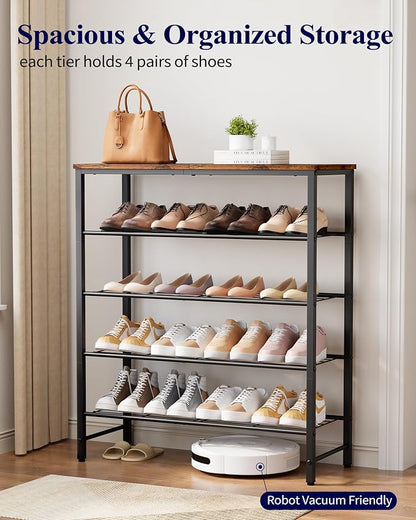 Kitsure Shoe Rack for Closet, Rustic Brown Shoe Organizer - Image 3