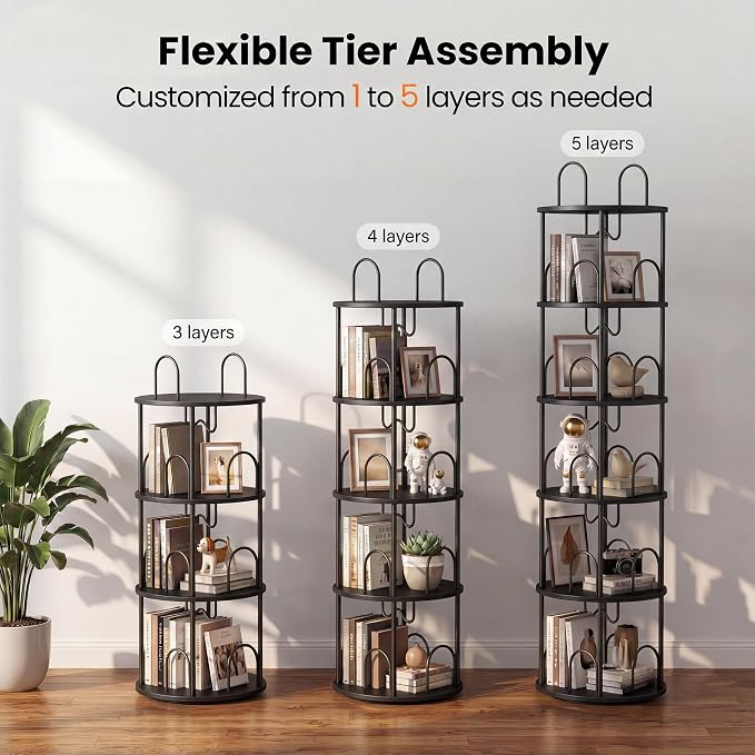 4 Tier Rotating Bookshelf, 360° Spinning Bookshelf Tower, Narrow Corner Book - Image 6
