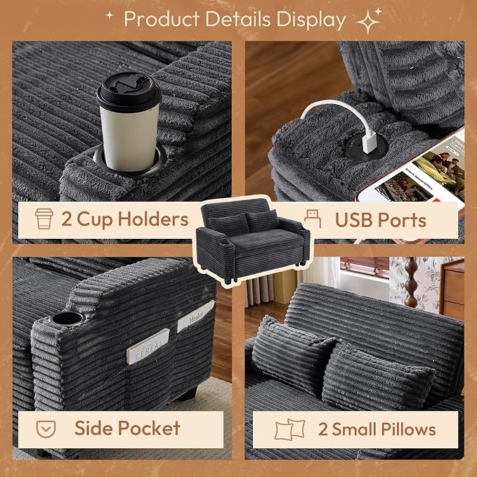 VINGLI Dark Gray Futon Sofa Bed Convertible Loveseat Sleeper Sofa Couch - Image 7