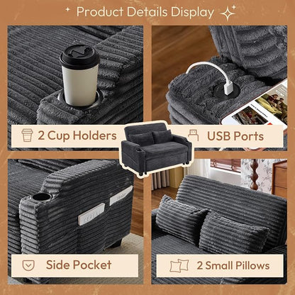 VINGLI Dark Gray Futon Sofa Bed Convertible Loveseat Sleeper Sofa Couch - Image 7