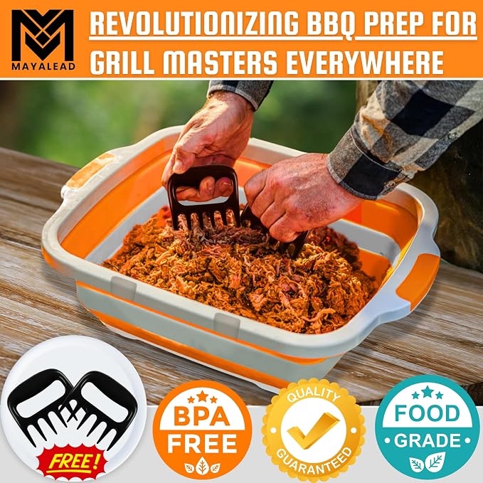MAYALEAD BBQ Prep Tub with 2 Pcs Meat Shredder Claws, Collapsible Cutting Board - Image 4