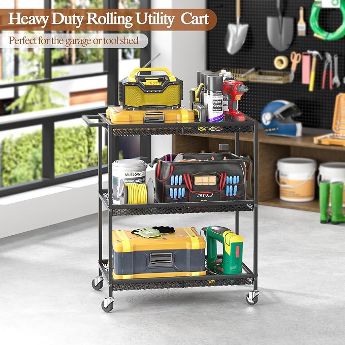 3 Tier Rolling Utility Kitchen Cart, Heavy Duty Wire Rolling Cart on Wheels - Image 7