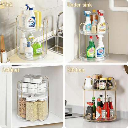 360° Rotating Makeup Organizer 2 Tier Large Capacity Perfume Skincare Tray - Image 7