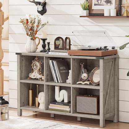 Farmhouse 6 Cube Bookshelf, Rustic Grey Oak Wooden Storage Organizer Book Shelf by Joaxswe