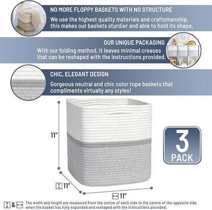 NaturalCozy Storage Cubes 11 Inch Cotton Rope Woven Baskets - Image 2
