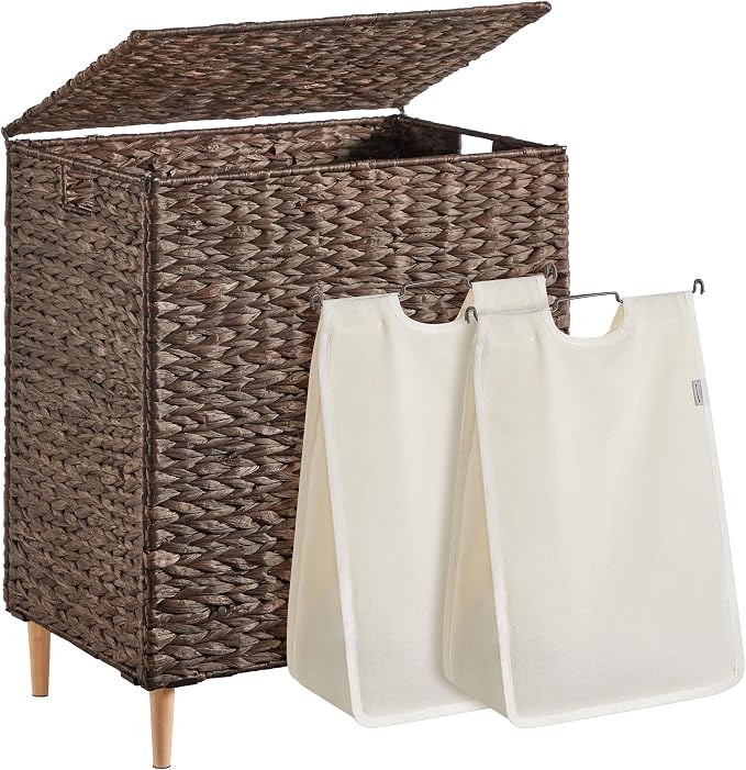 SONGMICS Laundry Hamper 2 Sections, 34.3 Gal. Handwoven Water Hyacinth Wicker by Unknown