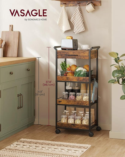 VASAGLE Storage Cart, 4-Tier Rolling Utility Cart - Image 2