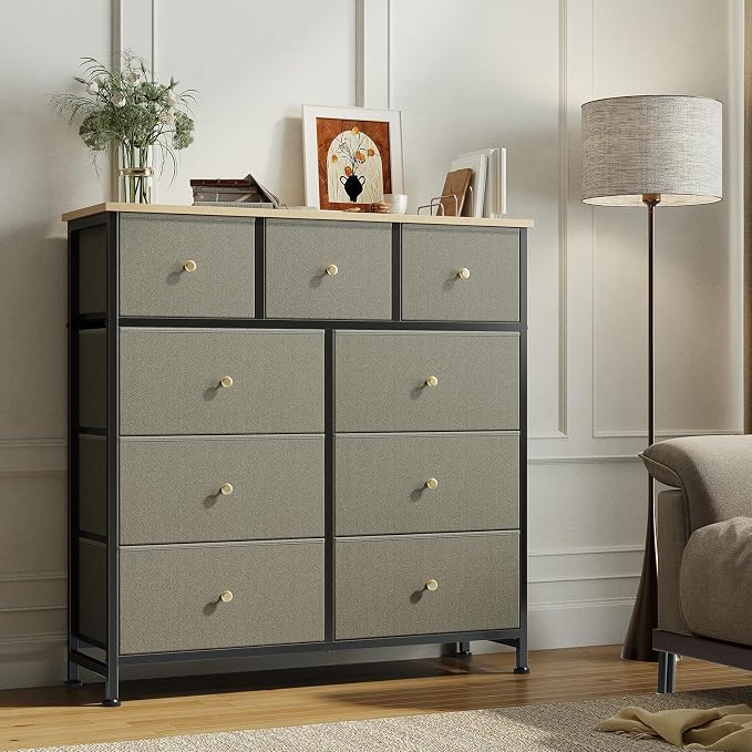 DUMOS 9 Drawer Dresser for Bedroom, Storage Organizer Chest of Drawers | Fabric - Image 2
