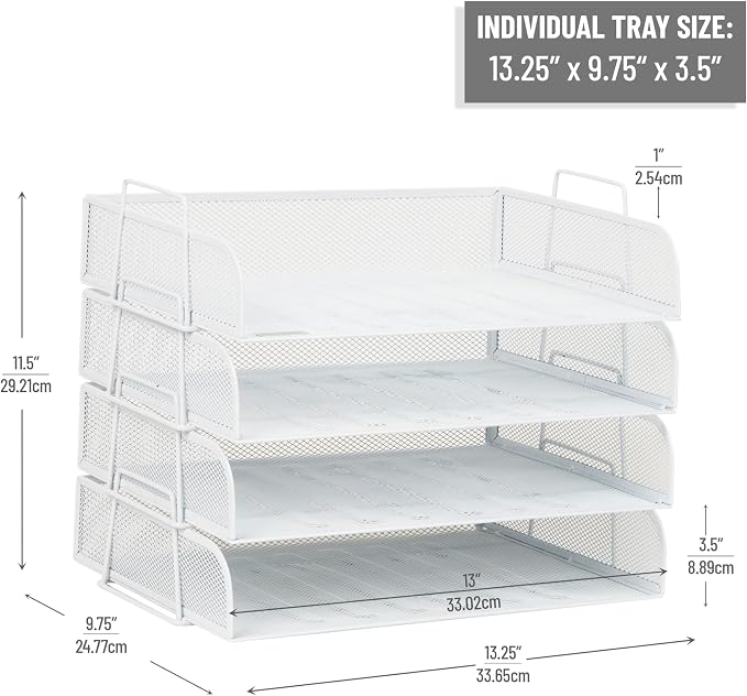 Mind Reader Stackable Paper Tray, Desktop Organizer, File Storage, Metal Mesh - Image 3