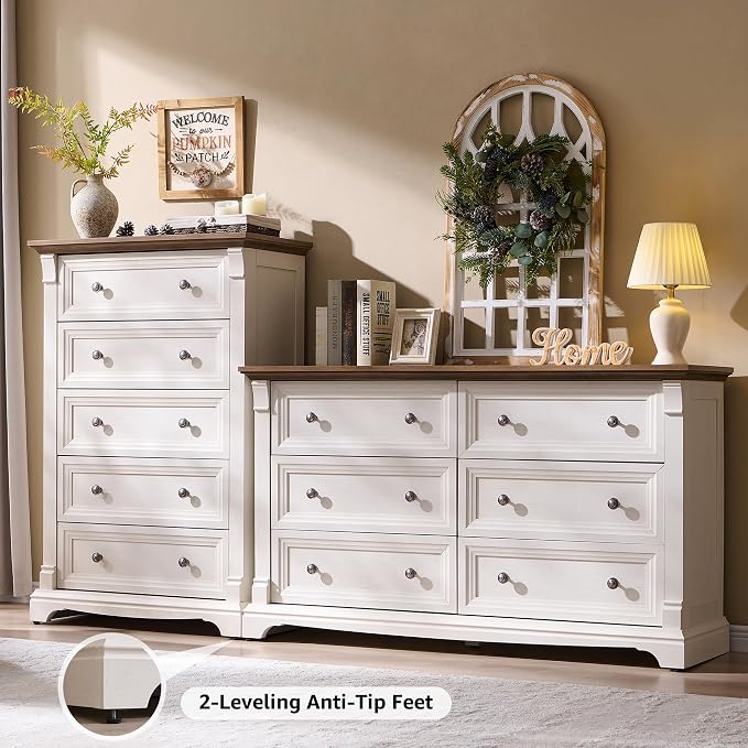 Farmhouse 6 Drawers Dresser for Bedroom, Wooden Dresser TV Stand - Image 3