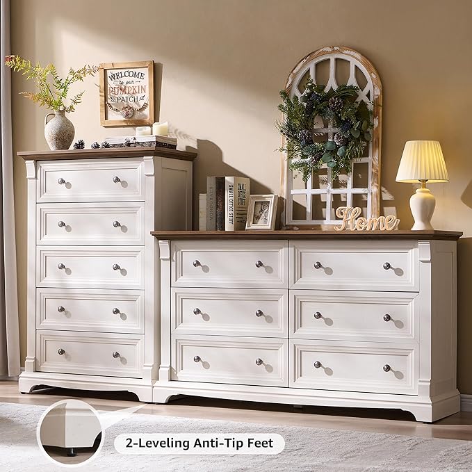 T4TREAM Farmhouse 5 Drawer Dresser - Image 3
