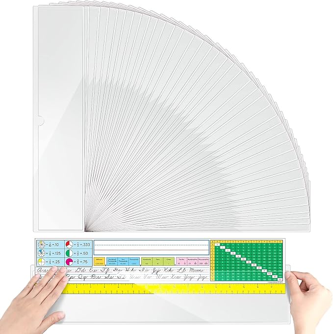 Chinco 50 Pack 18" x 4" Clear Adhesive Pockets, Index Card Pockets by Chinco