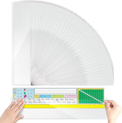 Chinco 50 Pack 18" x 4" Clear Adhesive Pockets, Index Card Pockets by Chinco