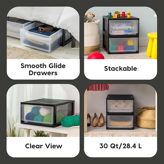 IRIS USA 30 Qt. Plastic Drawer Storage Organizer Stacking Drawers, Stackable - Image 6