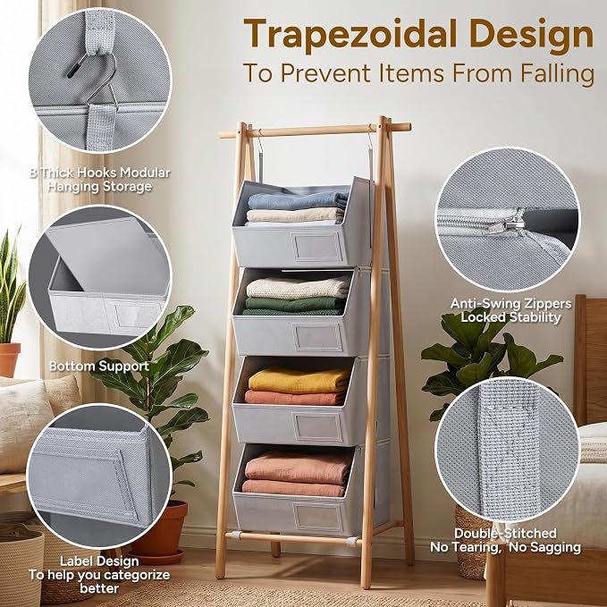 2 Pack 4-Tier Hanging Closet Organizer, Detachable Hanging Storage Shelves - Image 4