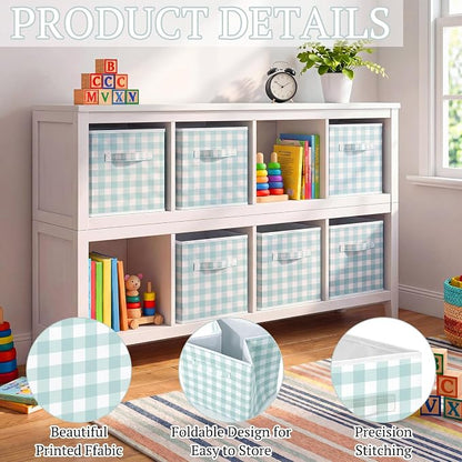 Yalikop 6 Pcs Green Gingham Cube Storage Bins, 11 Inch Fabric Checkered - Image 6